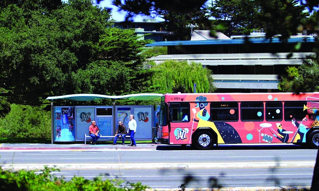 The JAZZ BRT system incorporates public infrastructure with public art.