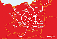 The PolskiBus.com network with the latest route additions.