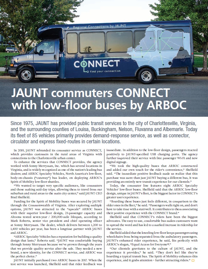 JAUNT commuters CONNECT with ARBOC low-floors