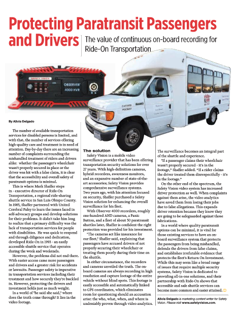 Protecting paratransit passengers and drivers: The value of continuous on-board recording for Ride-On Transportation