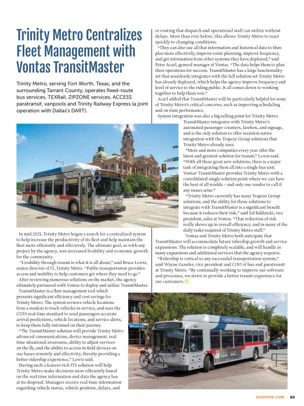 Trinity Metro Centralizes Transit Management with Vontas TransitMaster